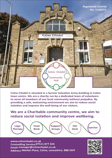 Colne Citadel leaflet, page 1